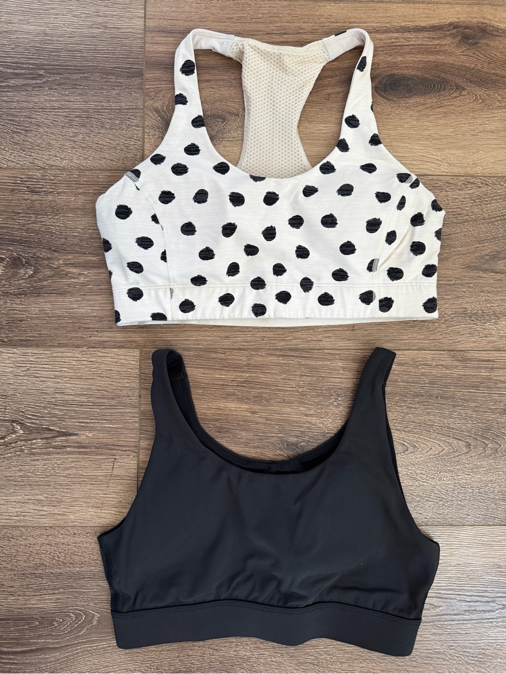 Outdoor Voices Racerback Sports Bra Bundle of 2. White Polka Dot & Solid Black